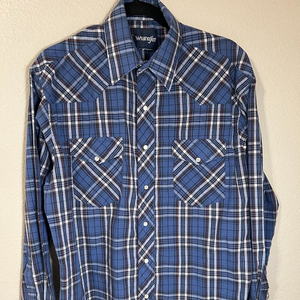 Men's Wrangler Collared Plaid Long Sleeve Pearl Snap Front Shirt